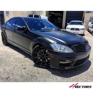 Mercedes Benz wrapped in Avery SW Satin Black vinyl