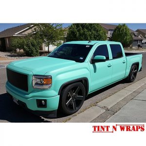 GMC wrapped in Avery SW Matte Vintage Green aka Tiffany Blue vinyl