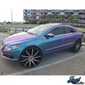 Volkswagen wrapped in Orafol Shift Effect Gloss Turquoise/Lavender shade shifting vinyl