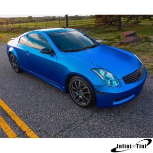 Infiniti wrapped in 1080 Satin Glacial Frost Blue/Purple shade shifting vinyl