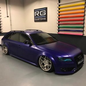 Audi wrapped in Satin Mystique Blue vinyl