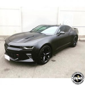 Chevrolet Camaro wrapped in Satin Black and Gloss Black vinyls