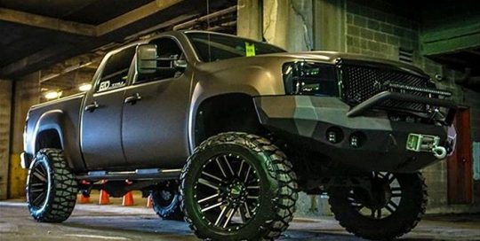 GMC wrapped in Matte Charcoal Metallic vinyl