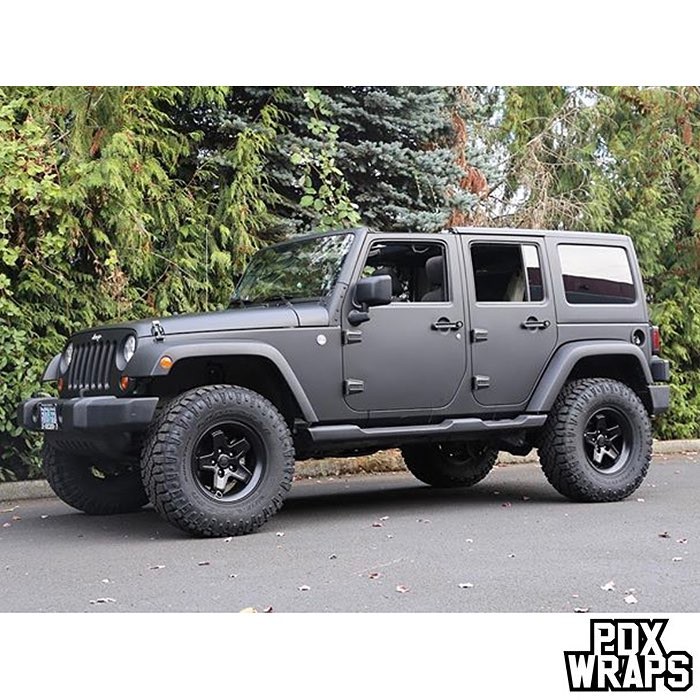 Jeep Wrangler wrapped in Matte Deep Black vinyl Jeep Wrangler wrapped in Matte Deep Black vinyl