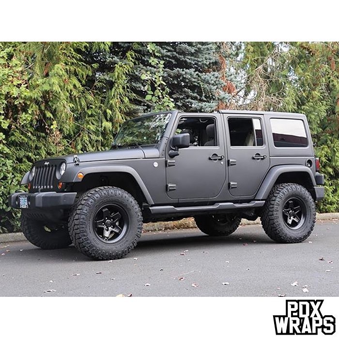 Jeep Wrangler wrapped in Matte Deep Black vinyl