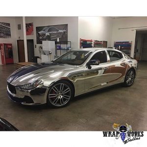 Maserati wrapped in Avery SW Silver Chrome vinyl