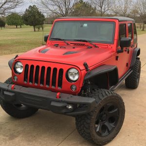 Jeep wrapped in Arlon CX Satin Red Chrome vinyl