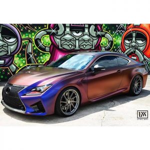 Lexus wrapped in Avery ColorFlow Satin Roaring Thunder Blue/Red shade shifting vinyl