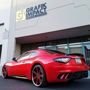 Maserati wrapped in Avery SW Red Chrome vinyl
