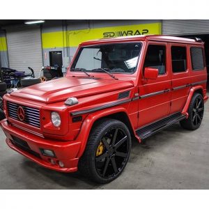 Mercedes Benz wrapped in Satin Smoldering Red vinyl