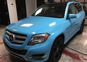 Mercedes Benz wrapped in Gloss Sky Blue vinyl