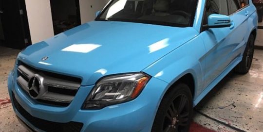 Mercedes Benz wrapped in Gloss Sky Blue vinyl