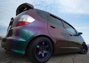 Honda wrapped in new Avery ColorFlow Gloss Lightning Ridge Green/Purple shade shifting vinyl