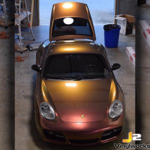 Porsche wrapped in Orafol Shift Effect Gloss Aubergine Bronze shade shifting vinyl