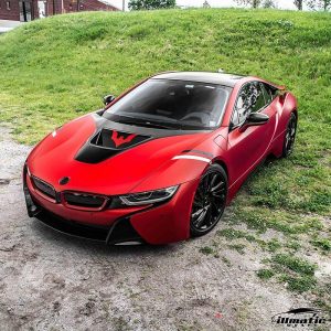 BMW wrapped in 1080 Satin Smoldering Red vinyl