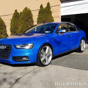 Audi wrapped in Avery SW Metallic Diamond Blue vinyl