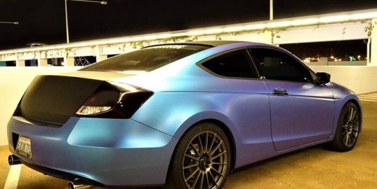 Honda wrapped in ColorFlip Satin Glacier Frost Blue/Purple shade shifting vinyl