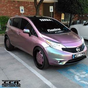 Nissan wrapped in Orafol Shift Effect Gloss Pearl Symphony shade shifting vinyl