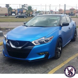 Nissan wrapped in 1080 Satin Perfect Blue vinyl