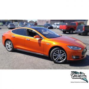 Tesla wrapped in 1080 Gloss Fiery Orange vinyl