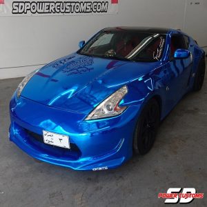 Nissan wrapped in Avery SW Blue Chrome vinyl