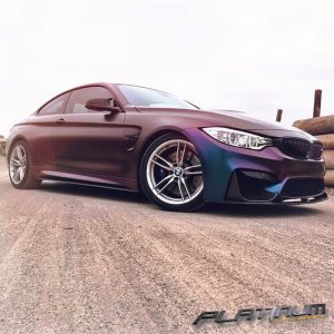 BMW wrapped in Avery SW ColorFlow Satin Rushing Riptide Cyan/Purple shade shifting vinyl