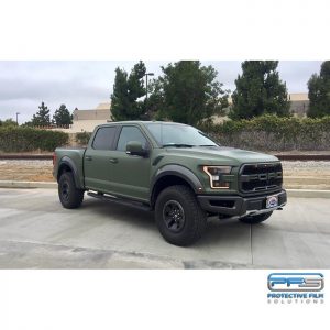 Ford Raptor wrapped in Matte Military Green vinyl