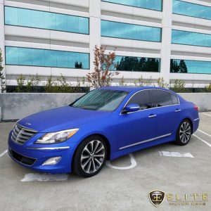 Hyundai Genesis wrapped in Avery SW Matte Metallic Blue vinyl