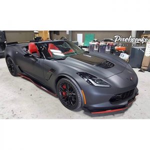 Chevrolet wrapped in Matte Deep Black and Hot Rod Red vinyls