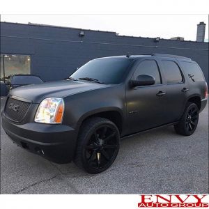 GMC wrapped in 1080 Matte Black vinyl