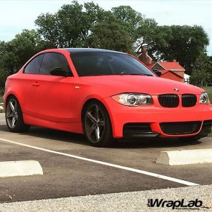 BMW wrapped in Matte Red vinyl