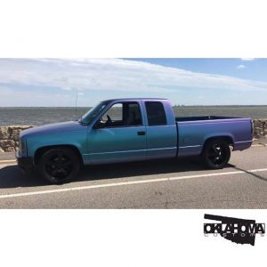 GMC wrapped in Orafol Shift Effect Matte Turquoise/ Lavender shade shifting vinyl