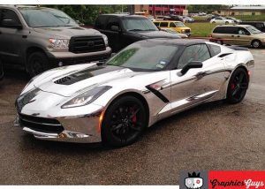 Chevrolet Corvette wrapped in Avery SW Silver Chrome vinyl