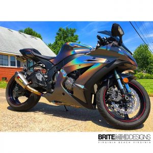 Kawasaki wrapped in ColorFlip Psychedelic shade shifting vinyl