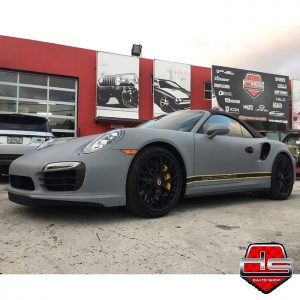Porsche wrapped in Avery SW Matte Dark Grey