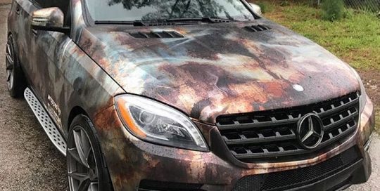Mercedes Benz wrapped in custom printed Arlon Chrome vinyl