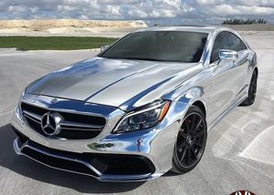 Mercedes Benz wrapped in Avery SW Silver Chrome vinyl