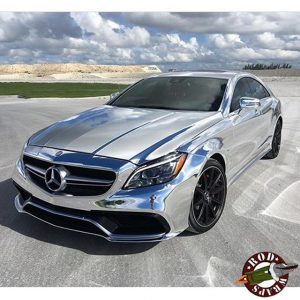 Mercedes Benz wrapped in Avery SW Silver Chrome vinyl