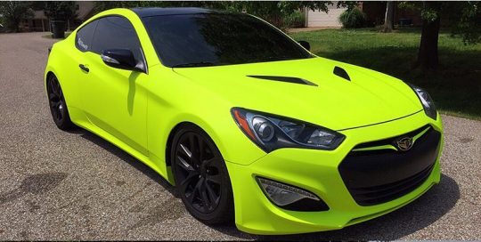 Hyundai wrapped in Arlon UPP Matte Fluorescent Hi Liter Yellow vinyl