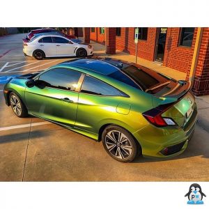 Honda wrapped in Avery ColorFlow Satin Fresh Spring Gold/Silver shade shifting vinyl with gloss laminate