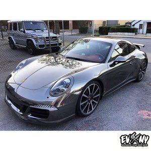 Porsche wrapped in Avery SW Black Chrome vinyl