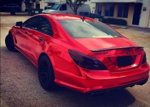 Mercedes Benz wrapped in Red Chrome vinyl