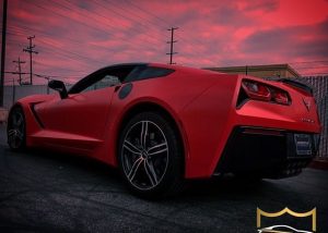 Chevrolet wrapped in Avery SW Satin Carmine Red vinyl