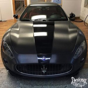 Maserati wrapped in Avery SW Brushed Black Metallic and Gloss Black vinyls