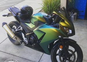 Honda wrapped in Avery Colorflow Fresh Spring Satin Gold/Silver shade shifting vinyl