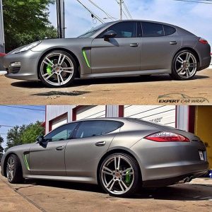 Porsche wrapped in Avery SW Gunmetal Metallic vinyl