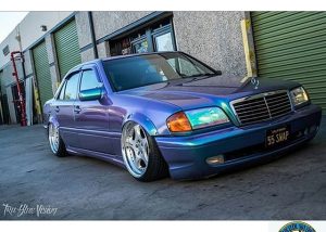 Mercedes Benz wrapped in Orafol Shift Effect Gloss Turquoise/Lavender shade shifting vinyl