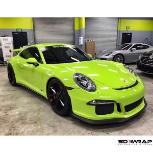 Porsche wrapped in Gloss Lime Green vinyl