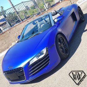 Audi wrapped in Satin Mystique Blue vinyl