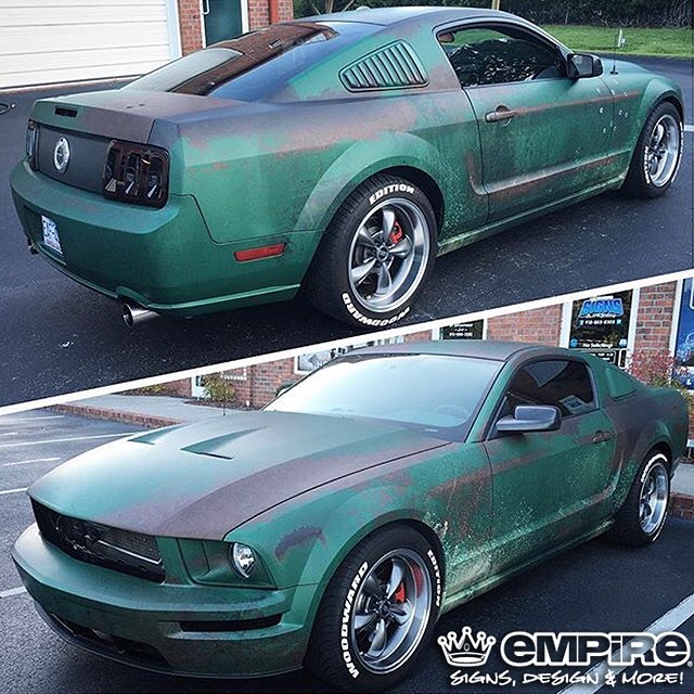 Ford wrapped in custom printed rust patina on Avery 1105EZRS vinyl